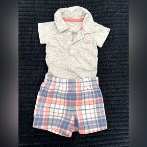 Carters Gray/Pink Plaid Outfit 3M